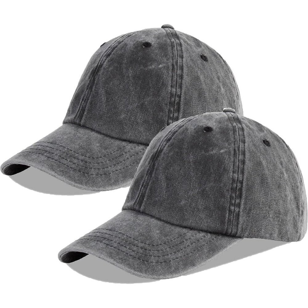 Unisex Washed-black + Black Baseball Cap Cotton Fits Washed Denim Adjustable Hat